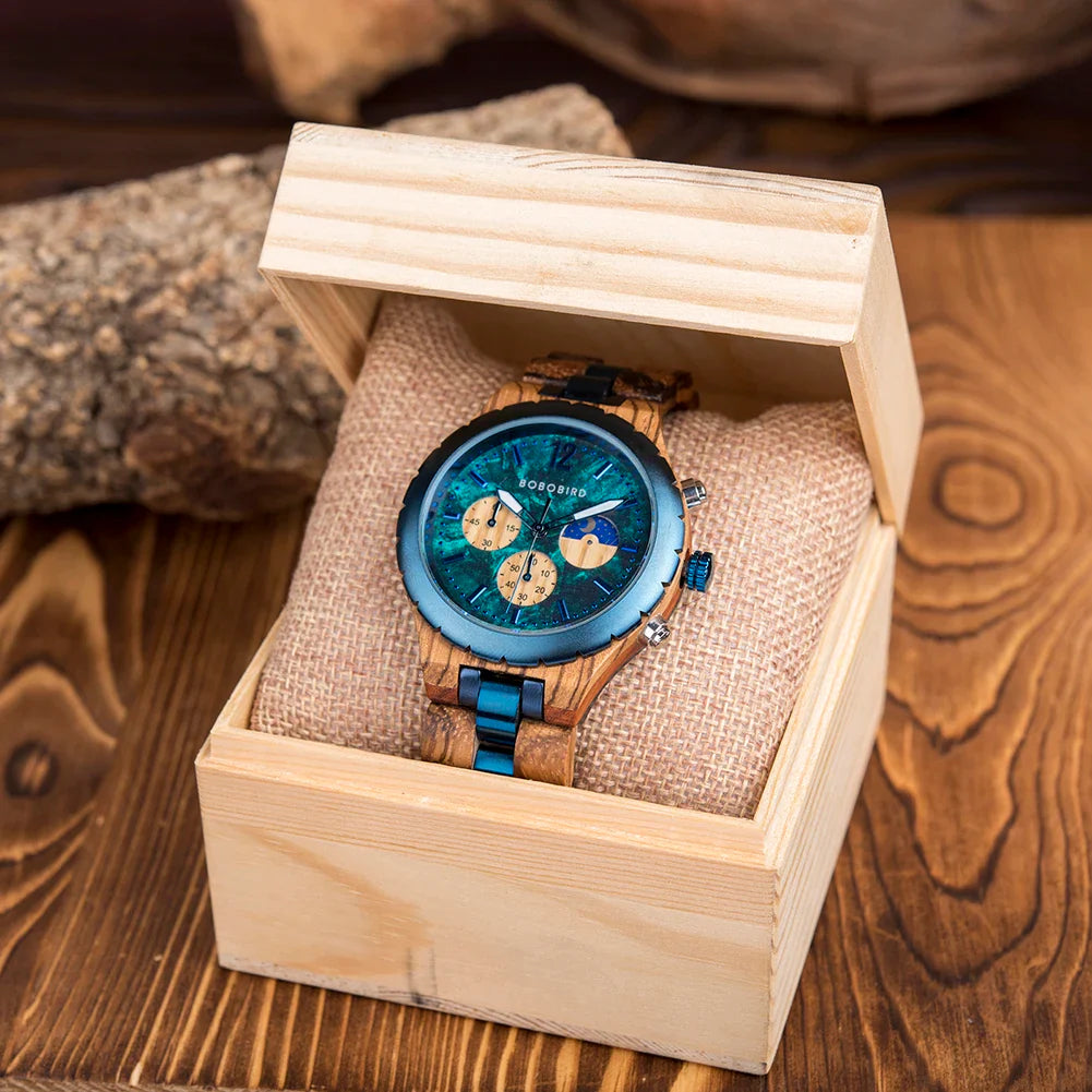 Coral Blue Wooden Watch