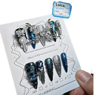 Three-dimensional Loica Luxury Dark Non-mainstream Style Hot Girl Nail Beauty Rhinestone Wear Armor