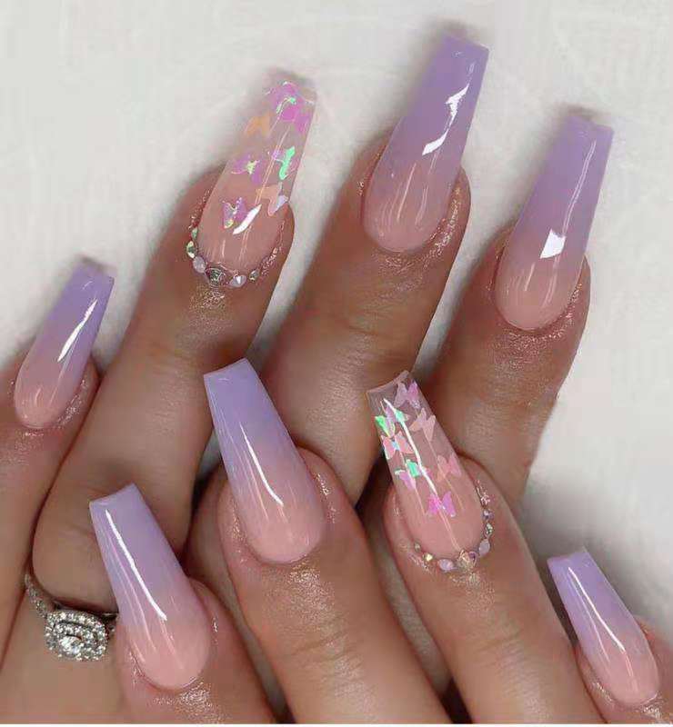 Butterfly Sequins Spot Drill Purple Removable Nail Sticker