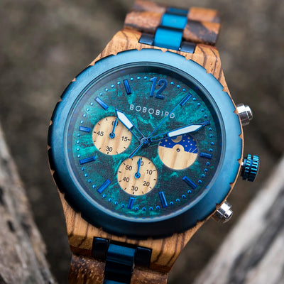 Coral Blue Wood Watch