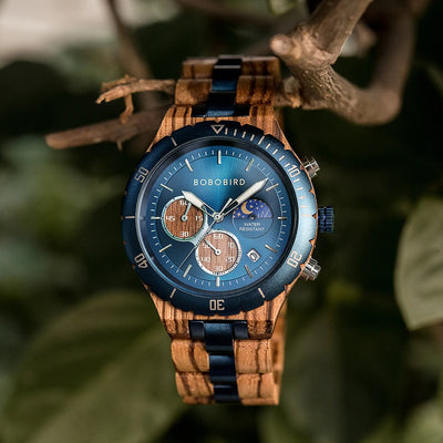 Coral Blue Wood Watch