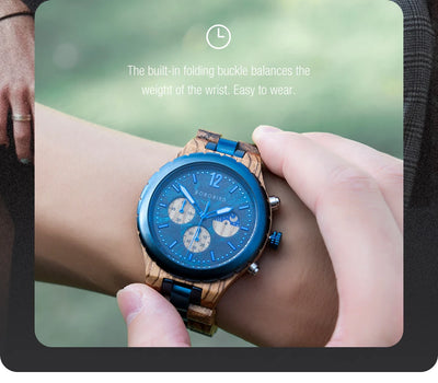 Coral Blue Wood Watch