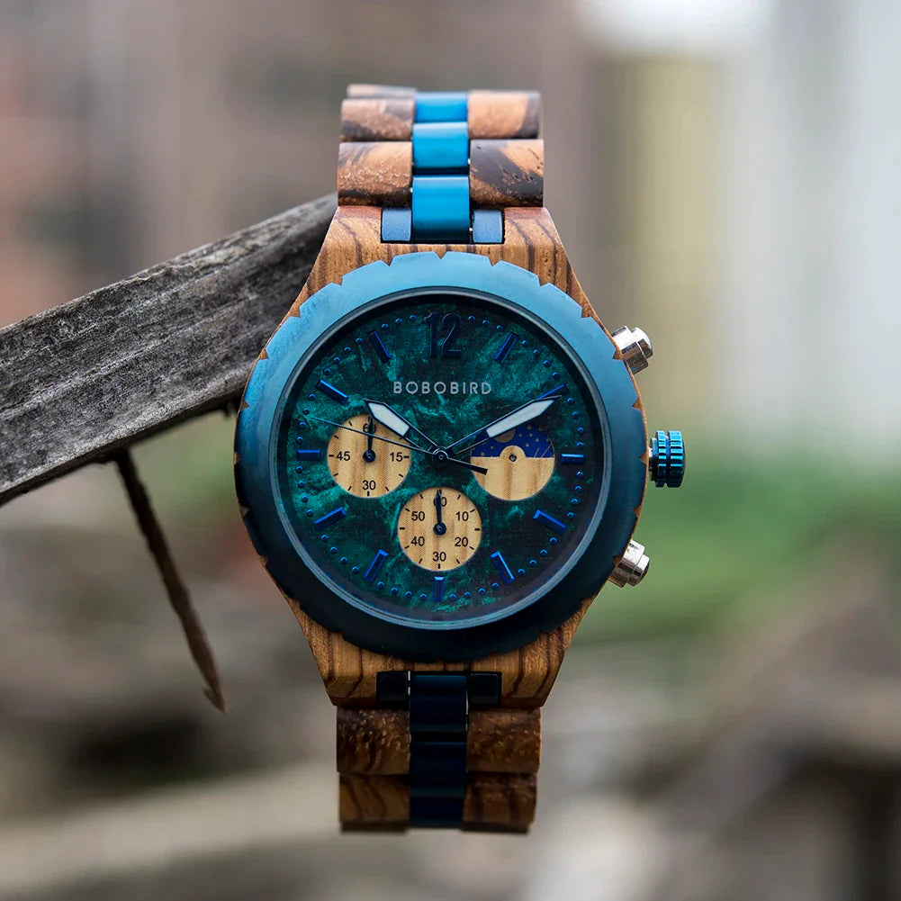 Coral Blue Wooden Watch