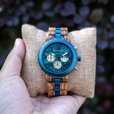 Coral Blue Wood Watch