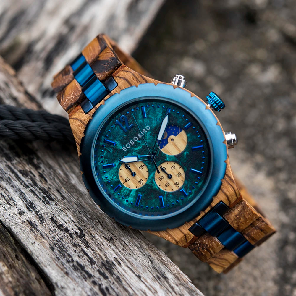 Coral Blue Wood Watch